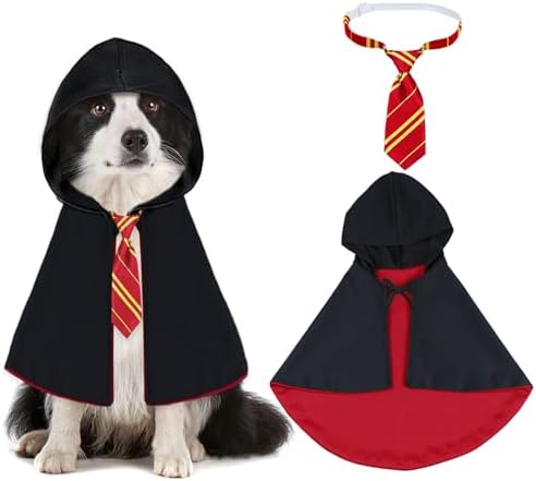 GOYOSWA Dog Halloween Costumes, Dog Wizard Costume Halloween Wizard Witch Cloak Cape with Neck Tie Halloween Costumes for Small Medium Large Dogs Pets (Red, Medium) by GOYOSWA