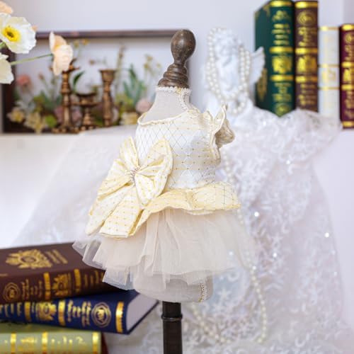 Fashion Sweet Puppy Dog Blingbling Princess Skirt Pet Dog Lace Cake Camisole Tutu Dress G-White-2 S - Image 4