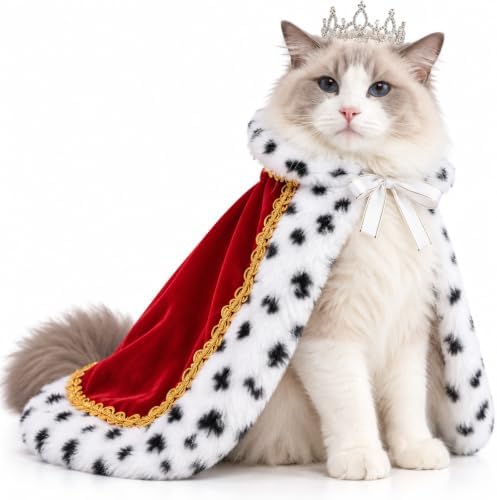 Lovelyshop Royal Pet Costume, Red Velvet Cloak & Silver Pearl Crown, S by Lovelyshop