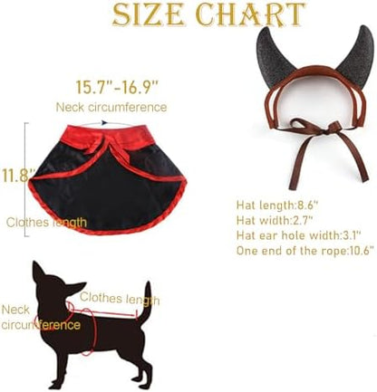 Elegant little tail Halloween Dog Costume 2 Pack Cute Cat Dog Cape Cosplay Devil Hat Headband Adjustable Vampire Cloak Demon Hair Hoop Funny Pet Cape Outfits for Small Medium Dogs Holiday Supplies - Image 2