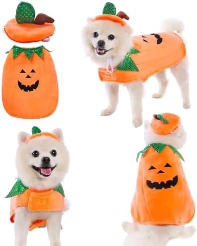 Yoption Halloween Dog Pumpkin Costumes with Hat for Dogs Cats, Large by Yoption