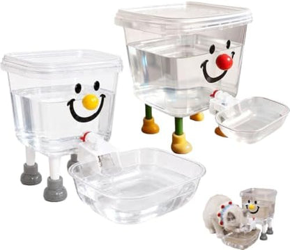Dog and Cat Water Feeder Pumpless PP Plastic Drink Bowl Dust Cover Feeder Clear Tank Automatic Refill Convenient Novelty Style Indoor，Yellow + Red