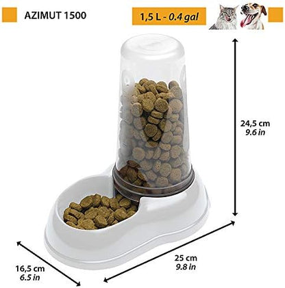 Ferplast Food or Water Dispenser for Dogs and Cats AZIMUT 1500 Pet Dispenser 1, 5 Liter Dry Food Feeder Water Feeder, Sturdy Plastic, Non-Slip Bottom, 16,5 x 25 x h 24,5 cm White