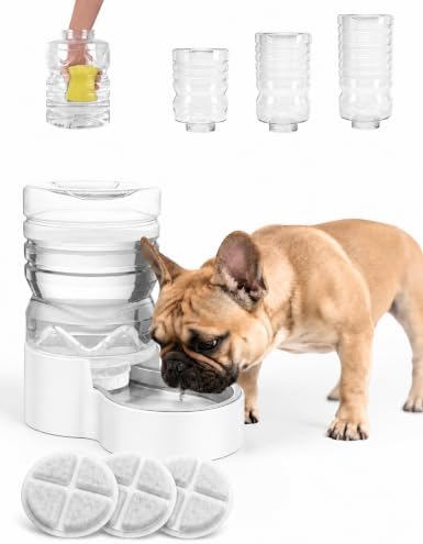 Heouvo 1.7 Gal Gravity Dog Water Dispenser, Wide-Mouth, 3 Filters, White