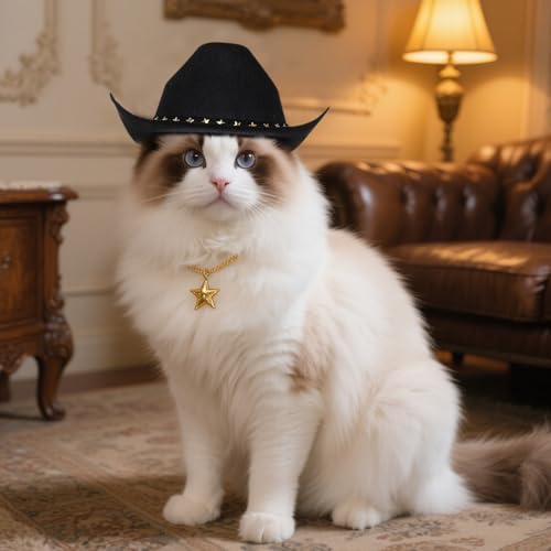 choyaxo Pet Cowboy Costume Cosplay Cap Halloween Costumes for Dogs Cat Pet Party Decoration Mini Cowboy Hat (Black, Large) - Image 5