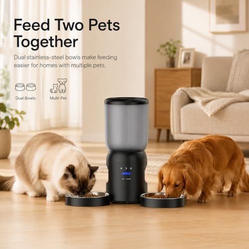 Automatic Cat Feeder with Camera, Dual Bowl 6L WiFi Pet Feeder