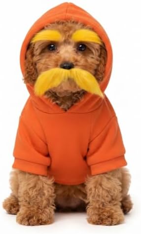 Huhumy Halloween Orange Costume for Dogs, S,Hoodie, Mustache and Eyebrows by Huhumy