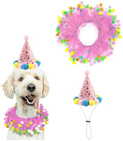 Elegant little tail 1PC Dog Birthday Costume - Pink Dog Cat Cute Colorful Fluffy Ball Dog with Birthday Patterns Girl Pet Tutu Collar Suit Pet Holiday Costume for Cats Small Medium Dogs by Elegantlittletail