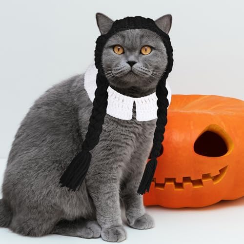 Sanwuta 2 Pcs Hand-Knit Halloween Cat Costumes Gothic Pet Cosplay Outfit by Sanwuta