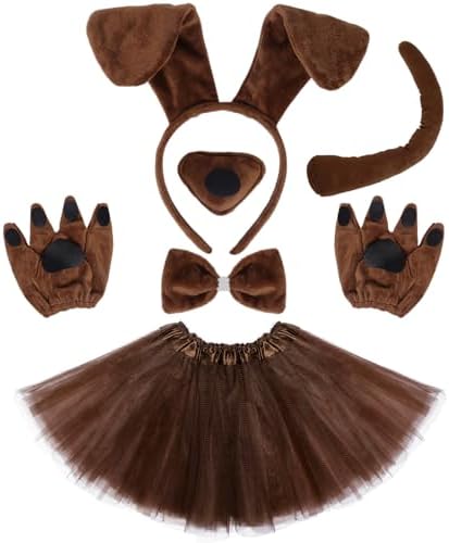 Puppy Dog Tutus Skirt Animal Costume Set Dog Ear Headband Bow Tie Paw Gloves Set for Women Halloween Cosplay by Unknown