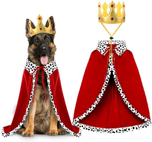 Halloween Dog King Costume Royal Cape with Crown for Medium Large Dogs by Vellibring