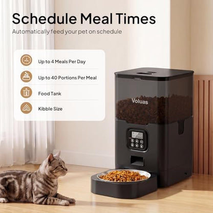 VOLUAS Automatic Cat Feeder, 6L Timed Dry Food Dispenser for Cats & Dogs