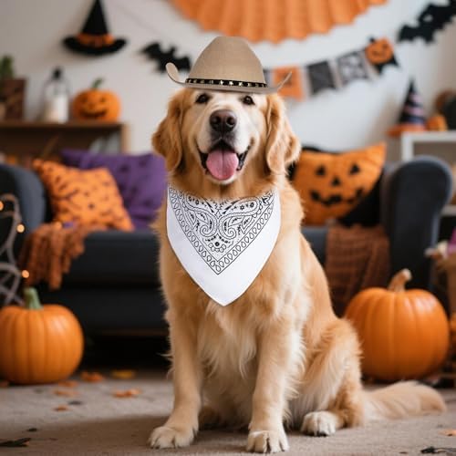 choyaxo Halloween Costumes for Dogs Cat Pet Cowboy Costume Cowboy Hat with Bandana Set for Halloween, Christmas, Holiday, Party, Cosplay (Khaki, Medium) - Image 6