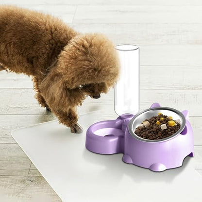 Automatic Cat Dog Bowls with Water Dispenser - 15° Tilted Stainless Steel Food & Water Bowl Set, Detachable Leakproof Pet Feeder for Small Medium Pets, Non-Slip Easy Clean Design (PL)