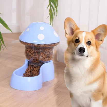 2025 Automatic Pet Feeder with Mushroom Shape for Cats Dogs Puppies Kittens Easy Clean Refill Dual Food Water Dispenser for Small Medium Pets at Home Travel (Blue)