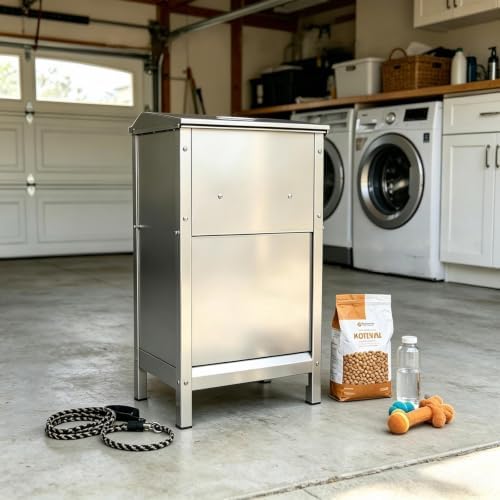 25 LBS Automatic Dog Feeder, Galvanized Steel Outdoor Pet Food Dispenser