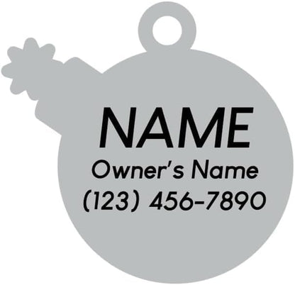 Two Tails Da Bomb Pet ID Tag, Custom Engraved Dog Name Tag, Personalized Charm for Dogs & Puppies, Durable Brass with Silver Plating, Fun Enamel Pet Accessory for Collars & Harnesses