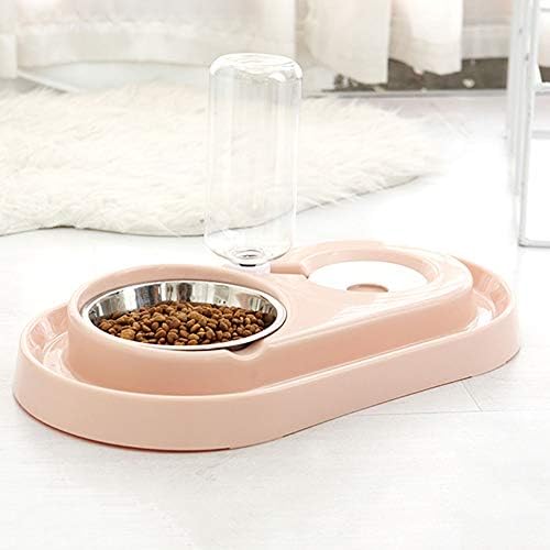 Luck Dawn Double Dog Cat Bowls Water and Food Bowl Set，Detachable Stainless Steel Bowl Automatic Water Dispenser Bottle Pet Feeder for Small or Medium Size Dogs Cats Puppy Kitten Rabbit