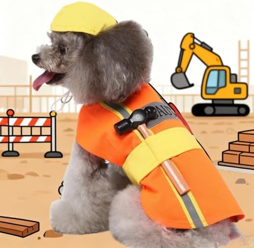 Cat Puppy Chef Construction Worker Hat Outfit Set (Worker,Large) by Unknown