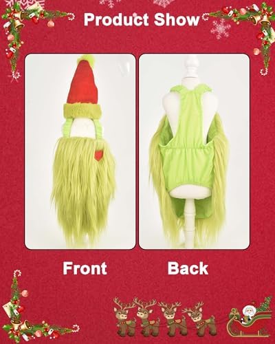 Small Large Dog Green Monster Costume with Christmas Hat,M - Image 7