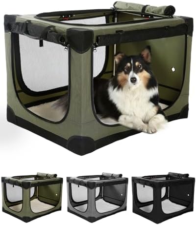 Veraste 24 x 17 x 17 in 4-Door Collapsible Soft-Sided Mesh Dog Crate, Green