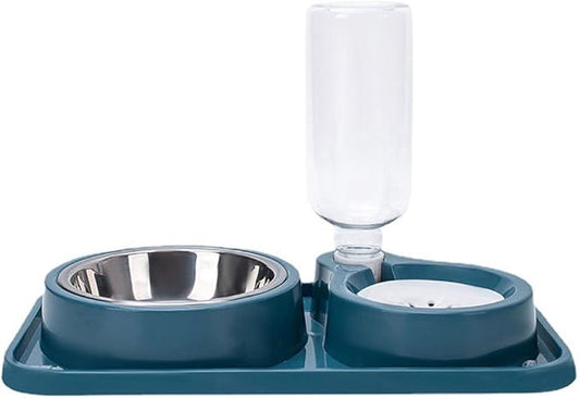 JiangYanus Double Dog Cat Bowls, Pet Water and Food Bowl Set with Automatic Water Dispenser Bottle Detachable Stainless Steel Bowl, Gravity Water Feeder Bowl No-Spill for Cats Dogs Puppy Kitten Rabbit