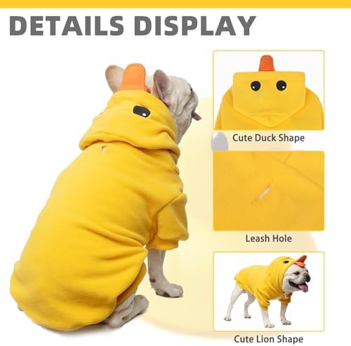 KOOLTAIL Dog Duck Costume Clothes, Funny Dog Outfits Fleece Sweater Hoodie, Pet Cute Halloween Cosplay Cold Weather Coats with Leash Hole for Small Medium Large Dogs Pug Pitbull Corgi Puppy, Yellow M - Image 4