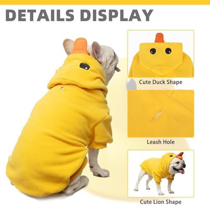 KOOLTAIL Dog Duck Costume Clothes, Funny Dog Outfits Fleece Sweater Hoodie, Pet Cute Halloween Cosplay Cold Weather Coats with Leash Hole for Small Medium Large Dogs Pug Pitbull Corgi Puppy, Yellow M - Image 4