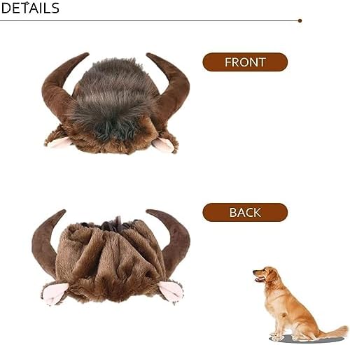 Halloween Dog Horn Wig Soft Bull Dog Costumes Winter Warm Hat Dog Wig Clothes Pet Funny Ox Hat Dog Cat Horn Headgear Accessories Cosplay Bull Mane for Medium to Large Dogs Outfit (Medium) - Image 4