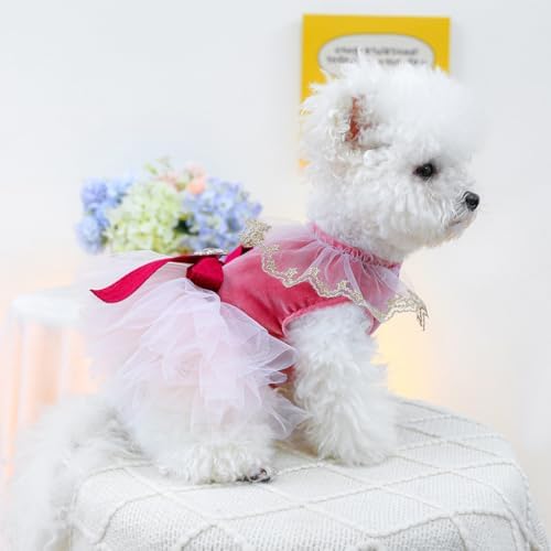 Fashion Sweet Puppy Dog Blingbling Princess Skirt Pet Dog Lace Cake Camisole Tutu Dress D-red XS - Image 6