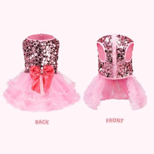 SCENEREAL Pink Dog Dress Princess Costume, Sparkly Tutu Dresses Bowknot Vest Funny Pet Halloween Costumes, Puppy Queen Outfit Christmas Birthday Clothes for Small Medium Girl Dogs Large Big Cats M - Image 7
