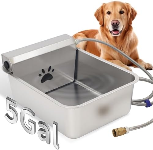 5Gal/20L Automatic Dog Water Dispenser, 78.7" Hose Stainless Steel Bowl