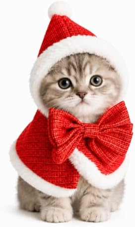 Christmas Pet Costume Santa Cape, Christmas Cat Costume & Dog Christmas Costume for Cats and Small Dogs, Plush Santa Hooded Pet Clothes with Red Cape White Fur Trim, Holiday Cosplay, Large by Unknown