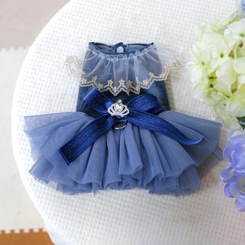 Fashion Sweet Puppy Dog Blingbling Princess Skirt Pet Dog Lace Cake Camisole Tutu Dress D-Navy S - Image 4