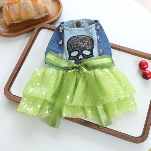 Handmade Floral Dog Dress with Bow, Princess Lace Pet Dress for Small Dogs and Cats, Lightweight Puppy Outfit O-Skull X-Small - Image 3