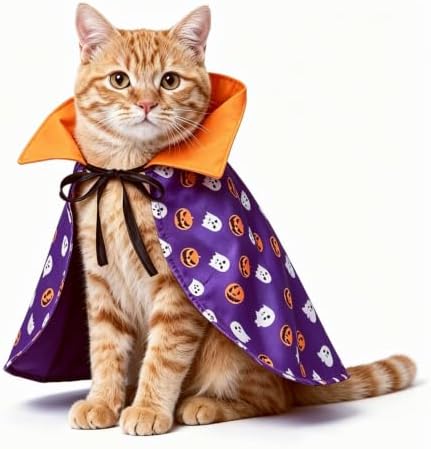 NAMSAN Pet Wizard Costume for Cats Small Dogs Rabbits, Halloween Cat Witch Cape, Stand-Up Small Dog Vampire Cloak, Halloween Pumpkin Cat Outfit for Holiday Party Cosplay Statue Decoration by Namsan