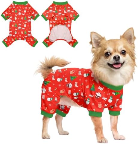 Dog Christmas Pajamas for Small Medium Dog Christmas Pjs Dog Onesie Cute Soft Breathable Puppy Pet Stretchy Dogs Recovery Suit for Boy Girl-M by Ruirichfun
