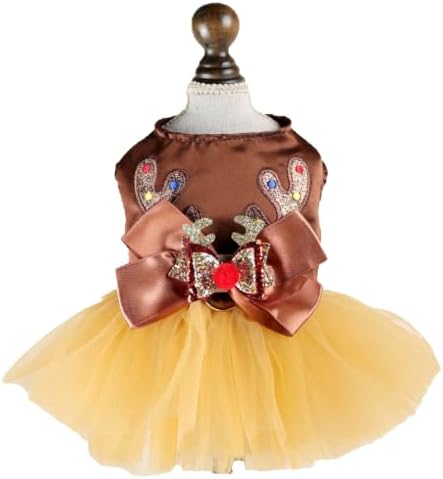 Handmade Floral Dog Dress with Bow, Princess Lace Pet Dress for Small Dogs and Cats, Lightweight Puppy Outfit M-Reindeer Large by MaruPetyourkidsfriends