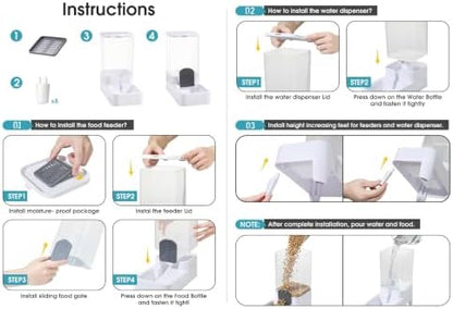 Automatic Cat Feeder and Water Dispenser Set, Top Fill Water&Food Gravity Feeder with Bowl,Easy to Hand-Washable,Elevated Base Design,Suitable for Small&Medium Cat and Dog(4L,White)