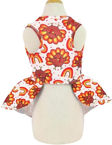 Thanksgiving Turkey Dog Dress, Cute Fall Holiday Pet Outfit for Small and Medium Dogs Autumn Harvest Costume for Puppy Girls and Boys - Image 3