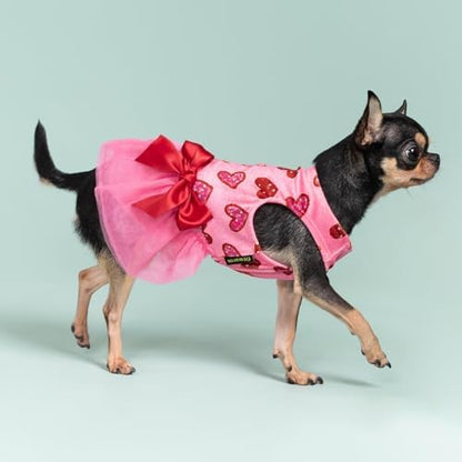 Fitwarm Pink Heart Tulle Dog Dress, Fancy Valentines Outfit for Small Dogs Girl, Festive Pet Clothes, Pink, Red, XXS - Image 3