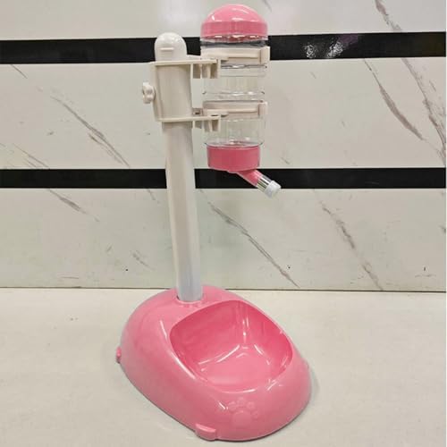 Cryfokt Pet Standing Water Dispenser, Plastic Height Adjustable 500ml Capacity Dog Water Bottle Dispenser Automatic Dog Feeding Station Food for PuppyBowl (Pink)