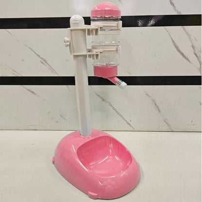 Cryfokt Pet Standing Water Dispenser, Plastic Height Adjustable 500ml Capacity Dog Water Bottle Dispenser Automatic Dog Feeding Station Food for PuppyBowl (Pink)
