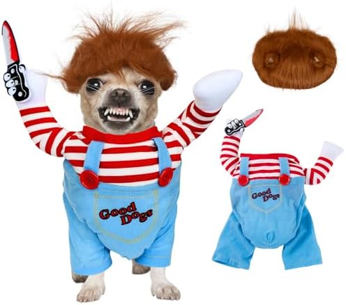 Pet Deadly Doll Dog Costume for Dogs and Cat, Pet Hallowen Cosplay Costume with Knife, Funny Scary Dog Clothes Party for Small Medium Large Dogs by KATOLK