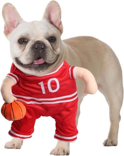 DELIFUR Dog Basketball Player Costume - Pet Halloween Costume Adjustable Funny Dress Up Sports Outfit Cosplay Clothes for Small Medium Dog (Red Basketball, Large) by DELIFUR