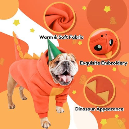 Lelepet Dog Dinosaur Costume Dog Halloween Costume Funny Warm Fleece Hoodie - Image 4