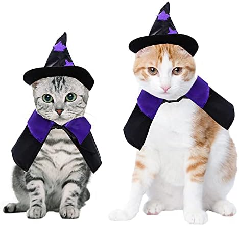 Dxhycc Halloween Pet Costume Cat Wizard Costume Funny Wizard Cat Clothes Cloak and Hat for Small Dogs Outfits - Image 6