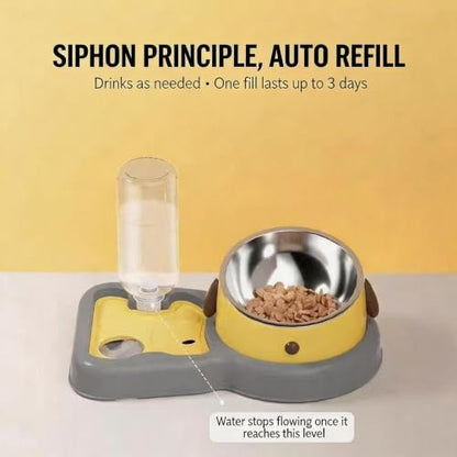 3-in-1 Dog Bowl with Automatic Water Dispenser & Slow Feeder, 15° Tilted Elevated Pet Bowl, Detachable Stainless Steel Food Bowl, Anti-Choking Maze for Small & Medium Dogs (Pink)