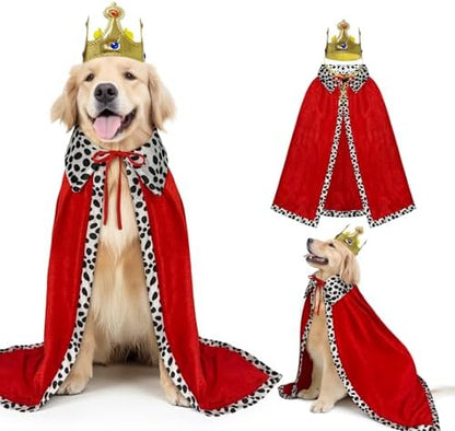 Dog Halloween Costumes Large Breed, King Costume Crown Hat and Cape, Funny Big Dog Halloween Costumes with Adjustable Straps for German Shepherd, Great Dane, Golden Retriever and Extra Large Dogs (L) by Unknown