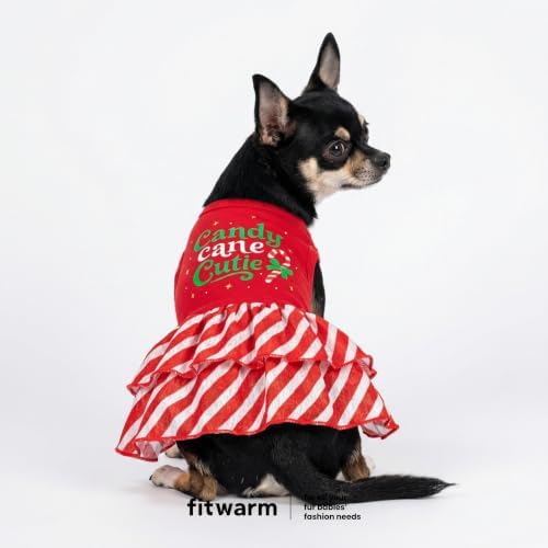 Fitwarm Candy Cane Cutie Dog Tiered Dress, Christmas Outfit for Small Dogs Girl, Funny Holiday Pet Clothes, Red, White, Green, Small - Image 2